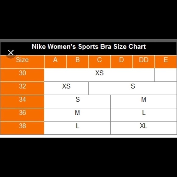 nike size chart bra